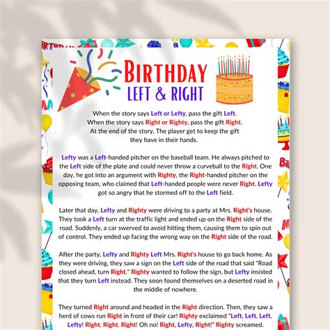 Free Printable Left Right Birthday Game